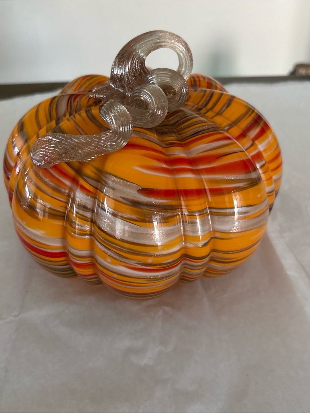 Martha Stewart Handblown Glass Orange Gold Red White  Pumpkin
